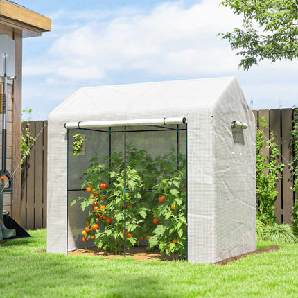 Greenhouse with Roll-Up Door, 200x200x140 cm, White/Green