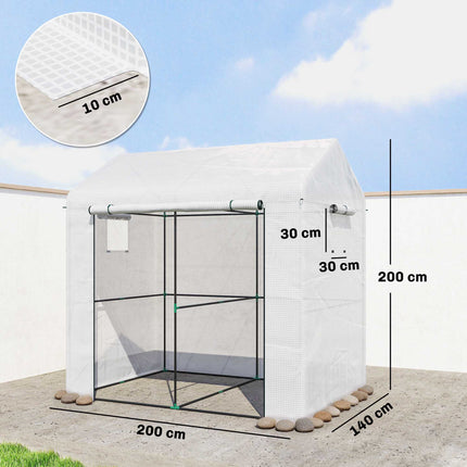 Greenhouse with Roll-Up Door, 200x200x140 cm, White/Green