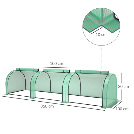 Greenhouse with Roll-Up Zipper Doors, 350 x 100 x 80 cm