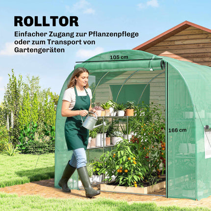 Greenhouse with Shelves, Roll-Up Door, 6 Mesh Windows