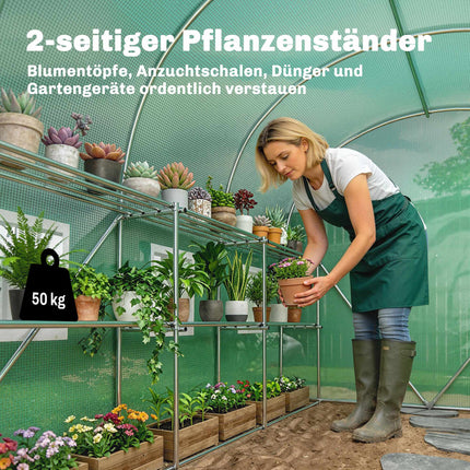 Greenhouse with Shelves, Roll-Up Door, 6 Mesh Windows