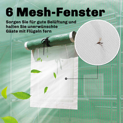 Greenhouse with Shelves, Roll-Up Door, 6 Mesh Windows