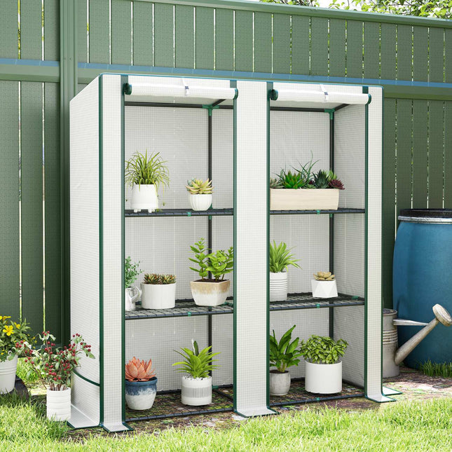 Nice roof greenhouse with shelves, steel frame, winterproof