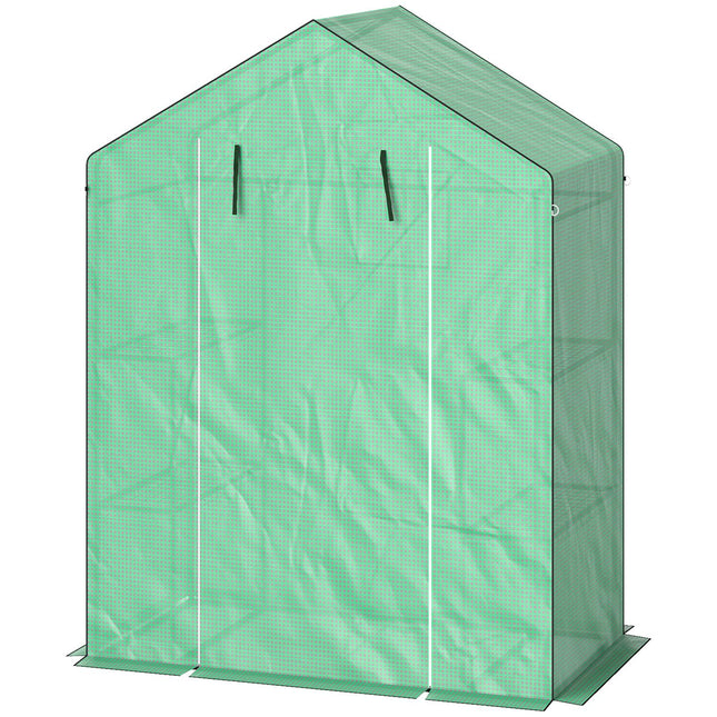 Greenhouse with shelves and roller door for tomatoes