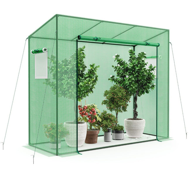 Greenhouse with roll-up door & 2 mesh windows, foil greenhouse 200 x 77 x 169 cm green