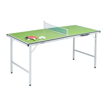 Green ping pong table with accessories