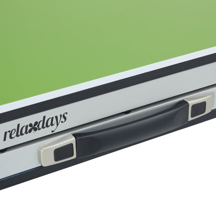 Green ping pong table with accessories
