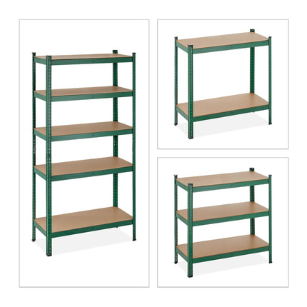 Green sturdy shelves with 5 levels