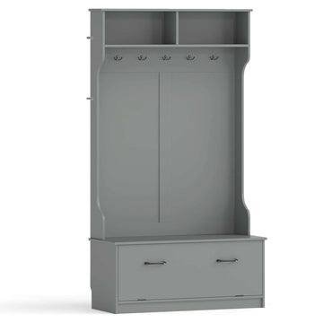 Grey Coat Rack with Shelves and Hooks – 2-in-1 Design