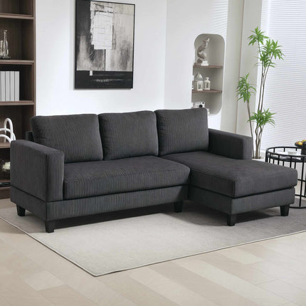 Grey L-Shaped 3-Seater Sofa with Chaise, Cord Fabric