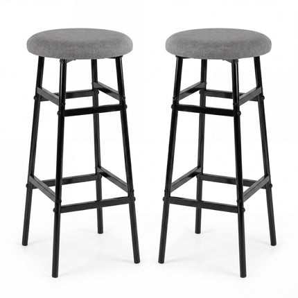 Grey Linen Bar Stools Set of 2 with Metal Frame