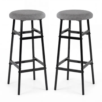 Grey Linen Bar Stools Set of 2 with Metal Frame