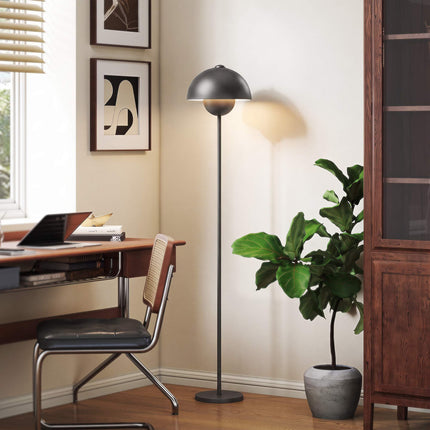 Grey Metal Floor Lamp with Round Shade and Foot Switch