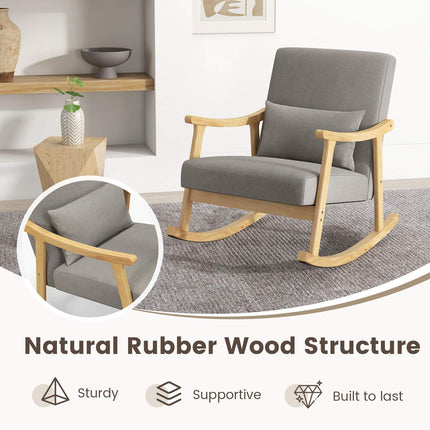 Grey Nursery Rocking Chair with Rubber Wood Armrests
