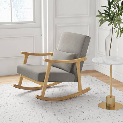 Grey Nursery Rocking Chair with Rubber Wood Armrests