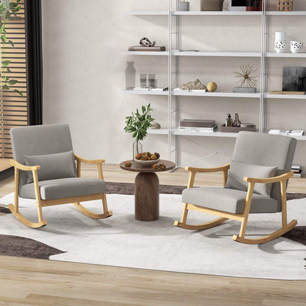 Grey Nursery Rocking Chair with Rubber Wood Armrests