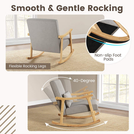 Grey Nursery Rocking Chair with Rubber Wood Armrests