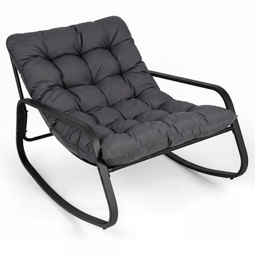 Grey Outdoor Rocking Lounge Chair with Thick Cushion