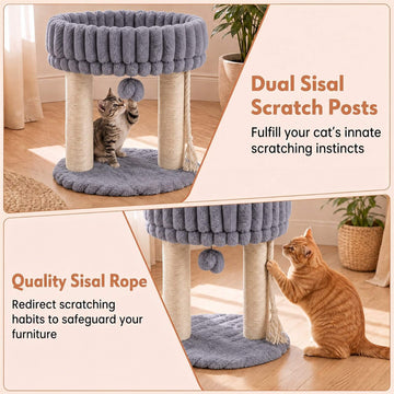 Grey Plush Cat Tree with Sisal Posts, 40x40x50.5 cm