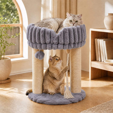 Grey Plush Cat Tree with Sisal Posts, 40x40x50.5 cm