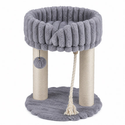 Grey Plush Cat Tree with Sisal Posts, 40x40x50.5 cm