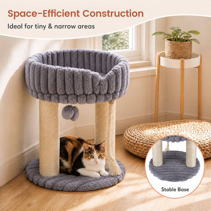Grey Plush Cat Tree with Sisal Posts, 40x40x50.5 cm