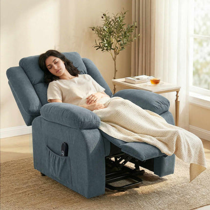 Grey Recliner Chair with Remote, Velvet Upholstery