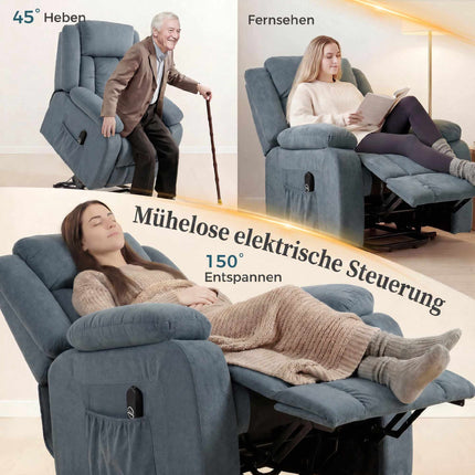 Grey Recliner Chair with Remote, Velvet Upholstery