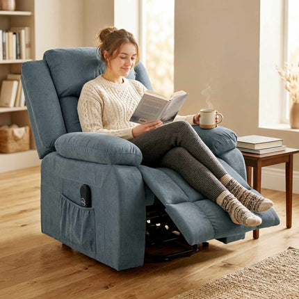 Grey Recliner Chair with Remote, Velvet Upholstery