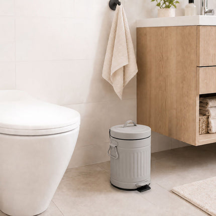 Grey Retro Bathroom Pedal Bin, 3L Capacity