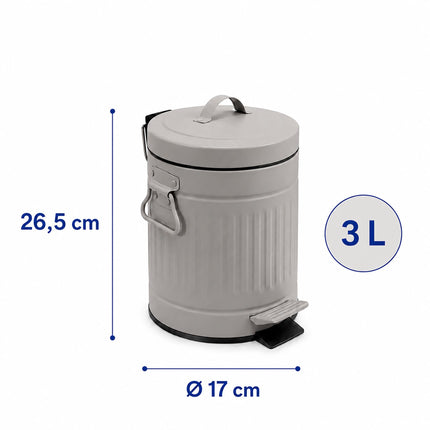 Grey Retro Bathroom Pedal Bin, 3L Capacity