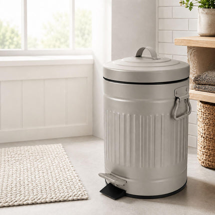 Grey Retro Bathroom Pedal Bin, 5L Capacity
