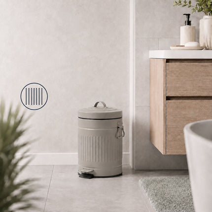 Grey Retro Bathroom Pedal Bin, 5L Capacity