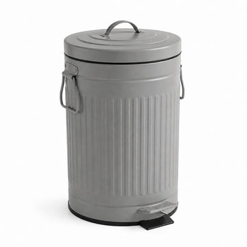 Grey Retro Pedal Bin, 12L Capacity, Soft-Close Lid