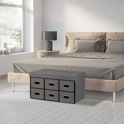 Grey Storage Bench with 6 Drawers