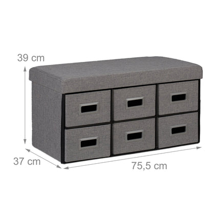 Grey Storage Bench with 6 Drawers