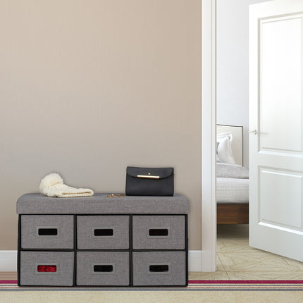 Grey Storage Bench with 6 Drawers