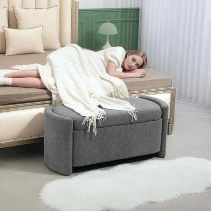 Grey Upholstered Storage Bench – 105 x 44 x 45.5 cm