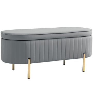 Grey Velvet Storage Bench with Gold Legs, 72L Capacity