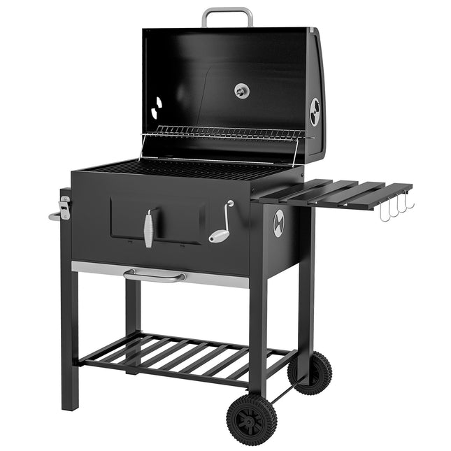 Charcoal BBQ Grill trolley, black stainless steel, 113x65x108 cm