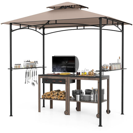 Grill Gazebo 8 x 5 Ft, Metal Frame, 2 Shelves, 6 Hooks