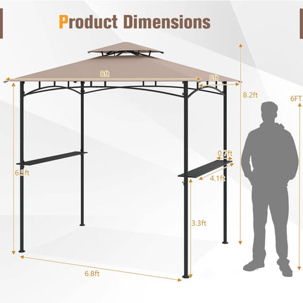 Grill Gazebo 8 x 5 Ft, Metal Frame, 2 Shelves, 6 Hooks