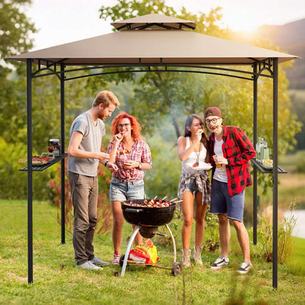 Grill Gazebo 8 x 5 Ft, Metal Frame, 2 Shelves, 6 Hooks