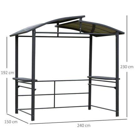 Grill pavilion with flame protection, 2 shelves, 240x150cm, grey