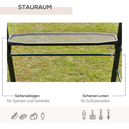 Grill pavilion with flame protection, 2 shelves, 240x150cm, grey