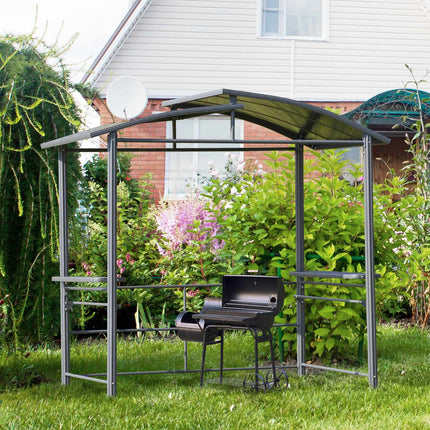 Grill pavilion with flame protection, 2 shelves, 240x150cm, grey