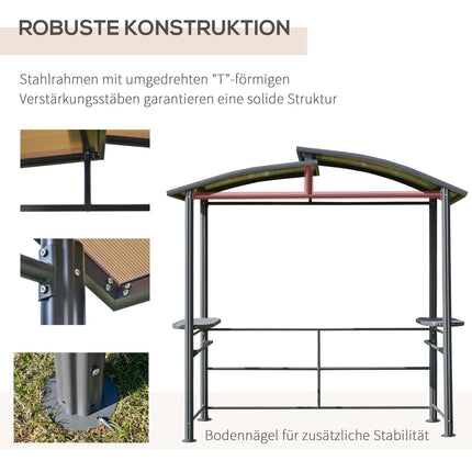 Grill pavilion with flame protection, 2 shelves, 240x150cm, grey
