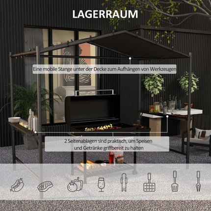 Weatherproof barbecue pavilion 3x1.5M with shelves, steel