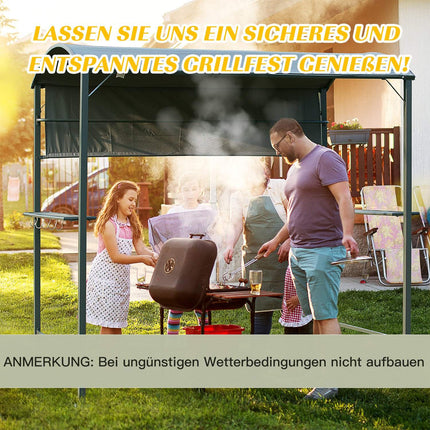 Grill pavilion with flameproof roof, black, 218x138x216cm
