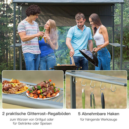 Grill pavilion with flameproof roof, black, 218x138x216cm